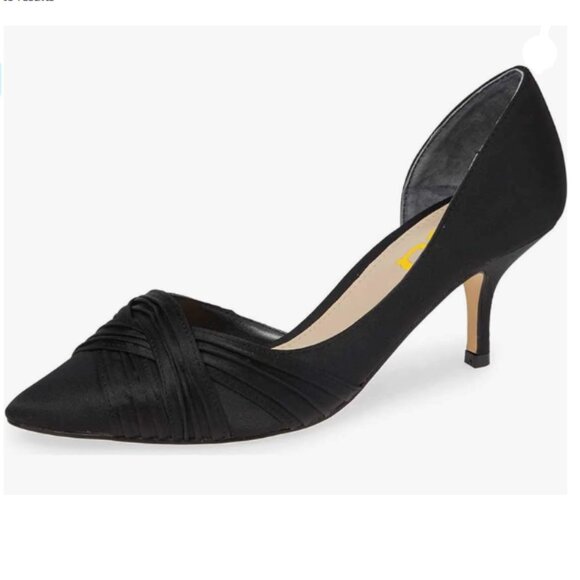 FSJ Shoes - FSJ Black Mid Heels Pointed Toe Slip on Pumps D'Orsay Pleated Satin Shoes